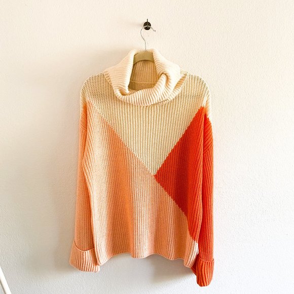 Womens Pink Turtle Neck Color Block Sweater XL - Picture 3 of 4